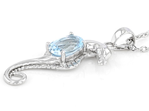 Sky Blue Topaz Rhodium Over Sterling Silver Seahorse Pendant With Chain 0.91ctw