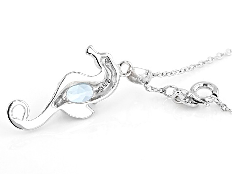 Sky Blue Topaz Rhodium Over Sterling Silver Seahorse Pendant With Chain 0.91ctw