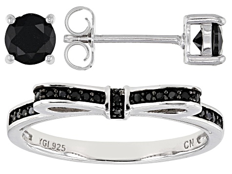 Black Spinel Rhodium Over Silver Jewelry Set 1.20ctw