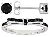 Black Spinel Rhodium Over Silver Jewelry Set 1.20ctw