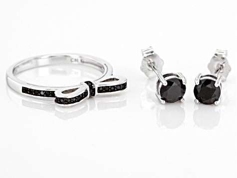 Black Spinel Rhodium Over Silver Jewelry Set 1.20ctw