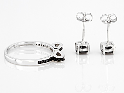 Black Spinel Rhodium Over Silver Jewelry Set 1.20ctw
