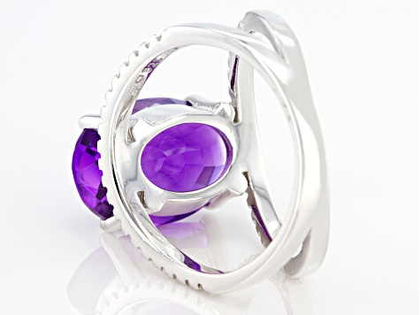 Purple Amethyst Rhodium Over Silver Ring 5.28ctw