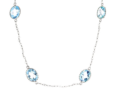 Sky Blue Glacier Topaz Rhodium Over Silver Station Necklace 28.00ctw