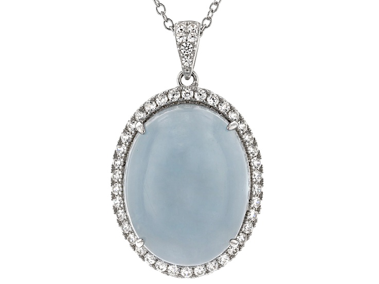 Blue Dreamy Aquamarine Rhodium Over Sterling Silver Pendant With Chain 26.40ctw
