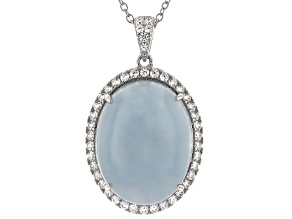 Blue Aquamarine Rhodium Over Sterling Silver Pendant With Chain 26.40ctw