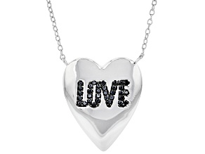 Black Spinel Rhodium Over Silver Heart Shaped "Love" Necklace 0.18ctw