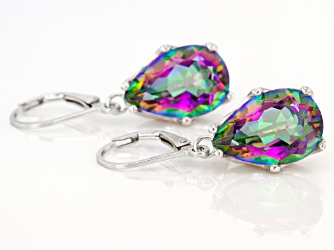Multi Color Quartz Rhodium Over Sterling Silver Earrings 10.00ctw