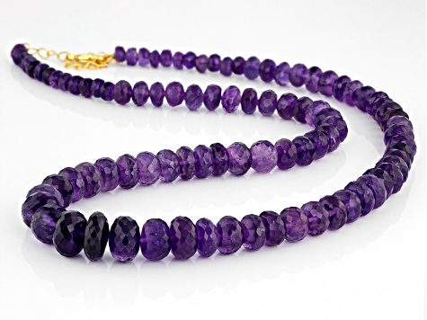 Purple African Amethyst 18k Yellow Gold Over Sterling Silver Graduated Bead Necklace 200.00ctw