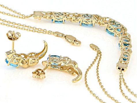 Swiss Blue Topaz 14k Yellow Gold Over Sterling Silver Necklace And Earring Set 3.90ctw