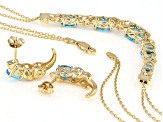 Swiss Blue Topaz 14k Yellow Gold Over Sterling Silver Necklace And Earring Set 3.90ctw