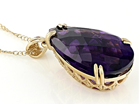 Purple African Amethyst 18k Yellow Gold Over Sterling Silver Pendant with 18" Chain