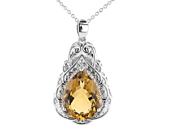 Picture of Yellow Citrine Rhodium Over Brass Pendant With Chain 12.00ctw