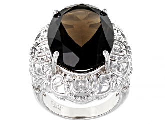 Brown Smoky Quartz Rhodium Over Brass Ring 13.00ctw