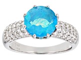 Pariaba Blue Color Opal Rhodium Over Sterling Silver Ring .65ctw
