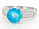 Pariaba Blue Color Opal Rhodium Over Sterling Silver Ring .65ctw
