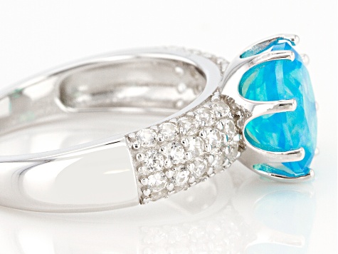 Pariaba Blue Color Opal Rhodium Over Sterling Silver Ring .65ctw