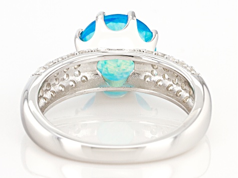 Pariaba Blue Color Opal Rhodium Over Sterling Silver Ring .65ctw