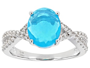 Paraiba Blue Color Opal Rhodium Over Silver Ring .40ctw