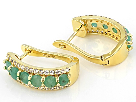 Green Emerald 18k Yellow Gold Over Silver J-Hoop Earrings 2.90ctw