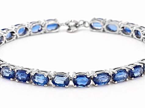 Blue Kyanite Rhodium Over Sterling Silver Bracelet. 14.07ctw