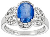 Blue Kyanite Rhodium Over Sterling Silver Ring. 2.21ctw