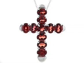 Red Garnet Rhodium Over Sterling Silver Cross Pendant with Chain 12.80ctw