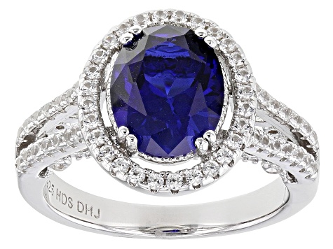 Blue Lab Created Sapphire Rhodium Over Sterling Silver Ring 3.83ctw