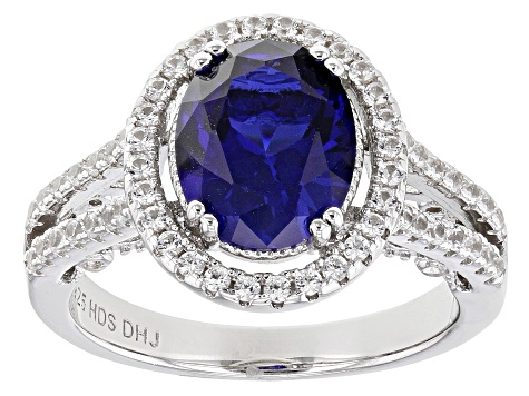 Blue Lab Created Sapphire Rhodium Over Sterling Silver Ring 3.83ctw ...