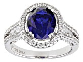 Blue Lab Created Sapphire Rhodium Over Sterling Silver Ring 3.83ctw