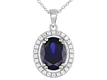 Picture of Blue Lab Created Sapphire Rhodium Over Sterling Silver Pendant With Chain 3.49ctw