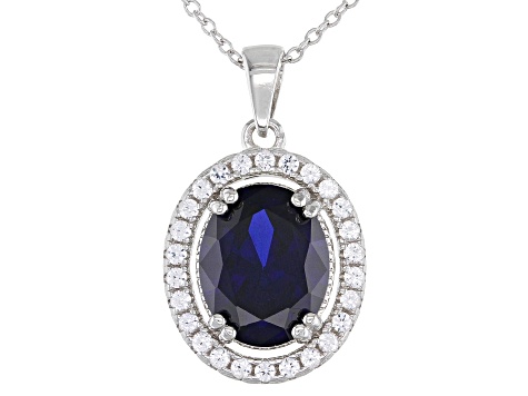 Blue Lab Created Sapphire Rhodium Over Sterling Silver Pendant With Chain 3.49ctw