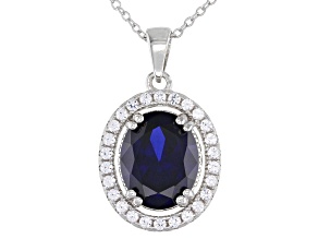 Blue Lab Created Sapphire Rhodium Over Sterling Silver Pendant With Chain 3.49ctw