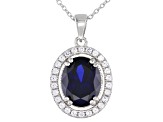 Blue Lab Created Sapphire Rhodium Over Sterling Silver Pendant With Chain 3.49ctw