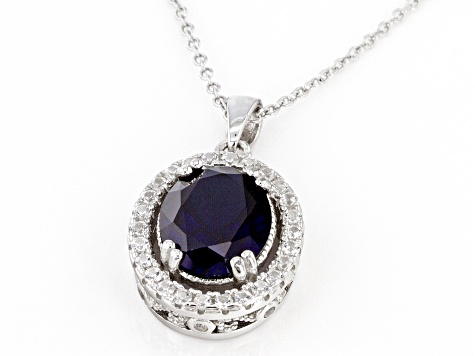 Blue Lab Created Sapphire Rhodium Over Sterling Silver Pendant With Chain 3.49ctw