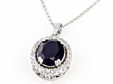 Blue Lab Created Sapphire Rhodium Over Sterling Silver Pendant With Chain 3.49ctw