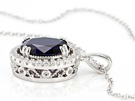 Blue Lab Created Sapphire Rhodium Over Sterling Silver Pendant With Chain 3.49ctw