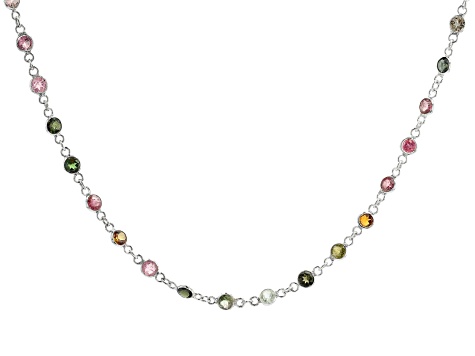 Multi Tourmaline Rhodium Over Sterling Silver Necklace. 8.40ctw