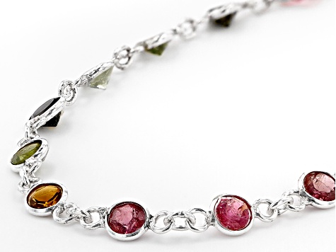 Multi Tourmaline Rhodium Over Sterling Silver Necklace. 8.40ctw