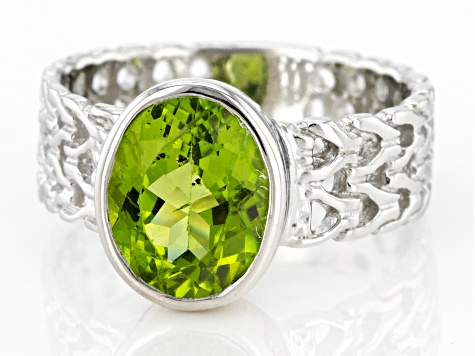 2.20 CT Sterling Silver Peridot 3 Stone Ring