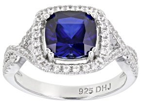 Lab Created Blue Sapphire Rhodium Over Sterling Silver Ring 2.94ctw