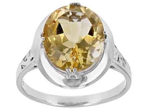 Citrine Solitaire Rhodium Over Sterling Silver Ring 3.70ct