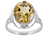 Citrine Solitaire Rhodium Over Sterling Silver Ring 3.70ct