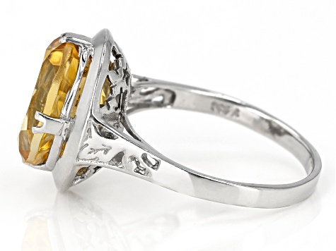 Citrine Solitaire Rhodium Over Sterling Silver Ring 3.70ct