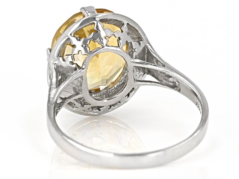 Citrine Solitaire Rhodium Over Sterling Silver Ring 3.70ct