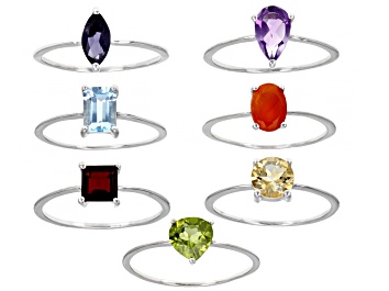Picture of Multi Stone & Shape Rhodium Over Sterling Silver Set Of 7 Rings 5.48ctw