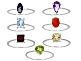 Multi Stone & Shape Rhodium Over Sterling Silver Set Of 7 Rings 5.48ctw