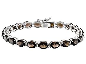 Smoky Quartz Rhodium Over Sterling Silver Tennis Bracelet 14.85ctw