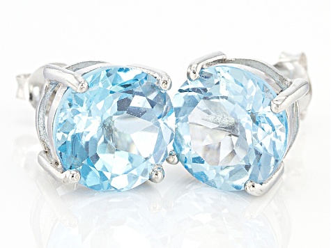 Sky Blue Topaz Rhodium Over Silver Stud Earrings 9.00ctw