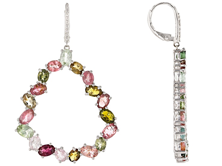 Multi-color Tourmaline Rhodium Over Silver Earrings 11.62ctw